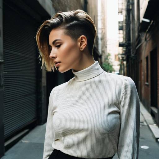 Woman with Undercut Hairstyle in City Alley