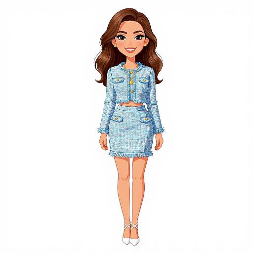 Chic Woman in Light Blue Tweed Set