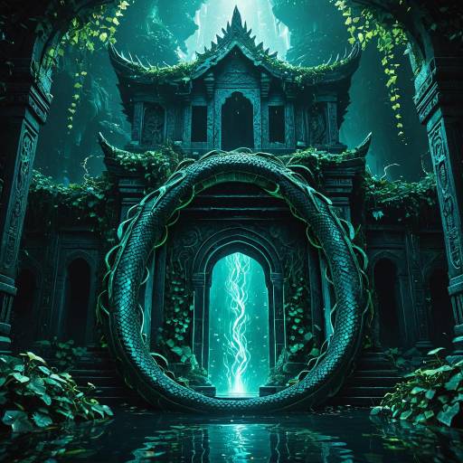 Ancient Flooded Temple with Bioluminescent Serpent Portal Ancient Flooded Temple with Bioluminescent Serpent Portal