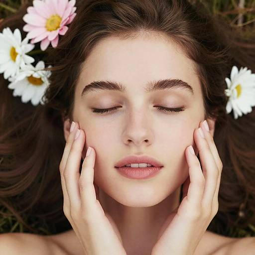 Serene Close-Up of Woman with Flowers