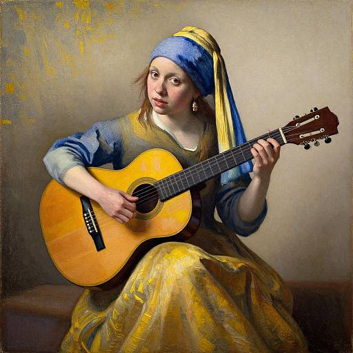 Woman Playing Guitar in Vermeer Style