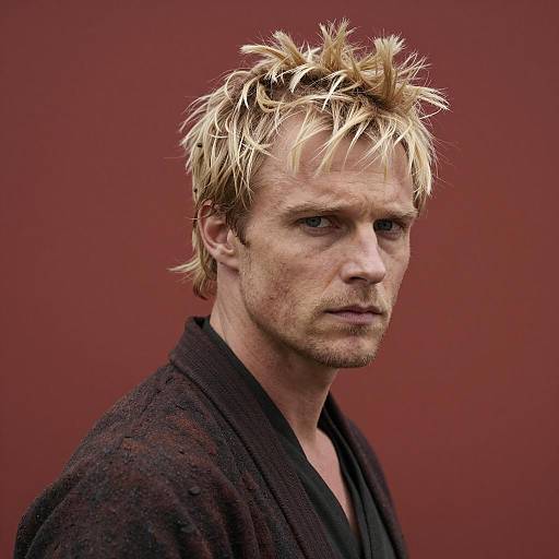 Blond Man with Messy Hair in Dark Garment