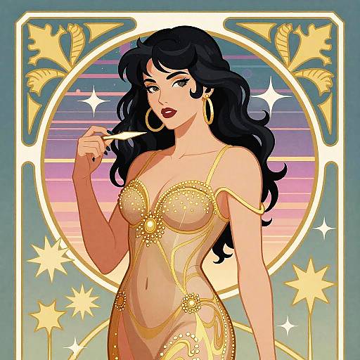 Erotic Woman Illustration Art Nouveau Synthwave