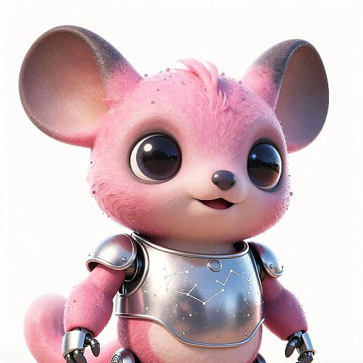Whimsical Chinchilla Alien with Robotic Armor