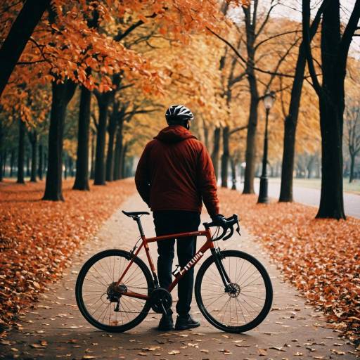 Cyclist Standing in Autumn Park