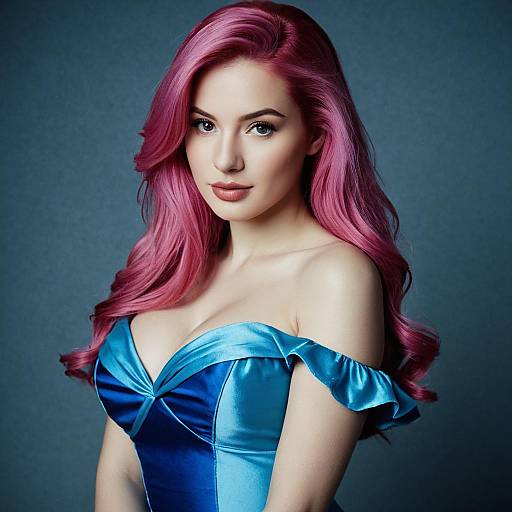 Woman with Pink Hair in Blue Dress