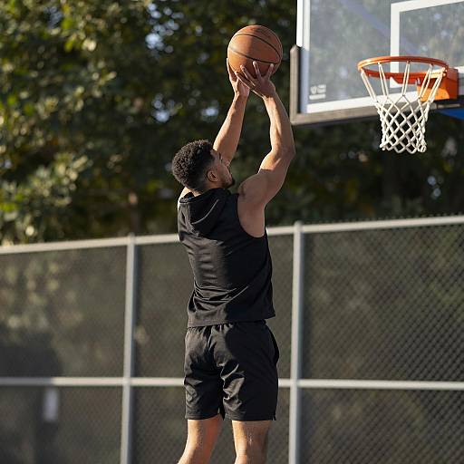 Dramatic Basketball Shot in Sunlight