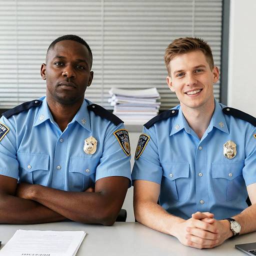 Police Officers at a Desk in Uniform