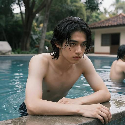 Serious Young Man by Shallow Pool