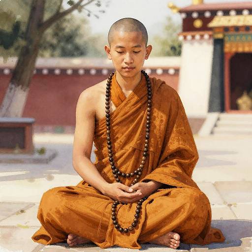 Meditative Monk in Watercolor Courtyard