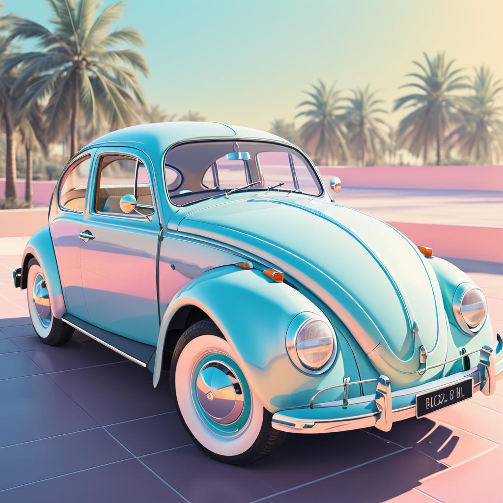 Pastel Retro Volkswagen Beetle Illustration