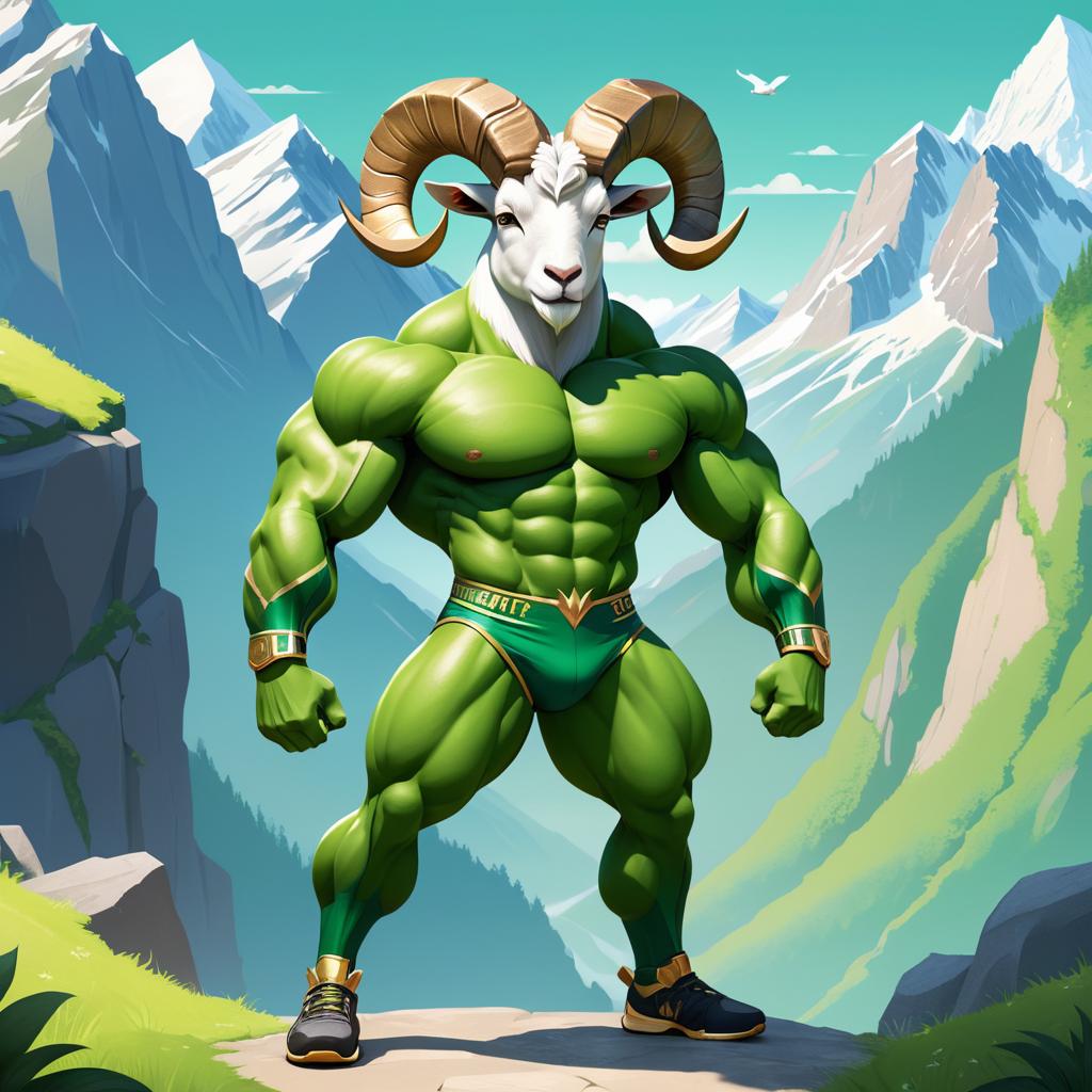 Kawaii Buff Goat on Verdant Mountainside