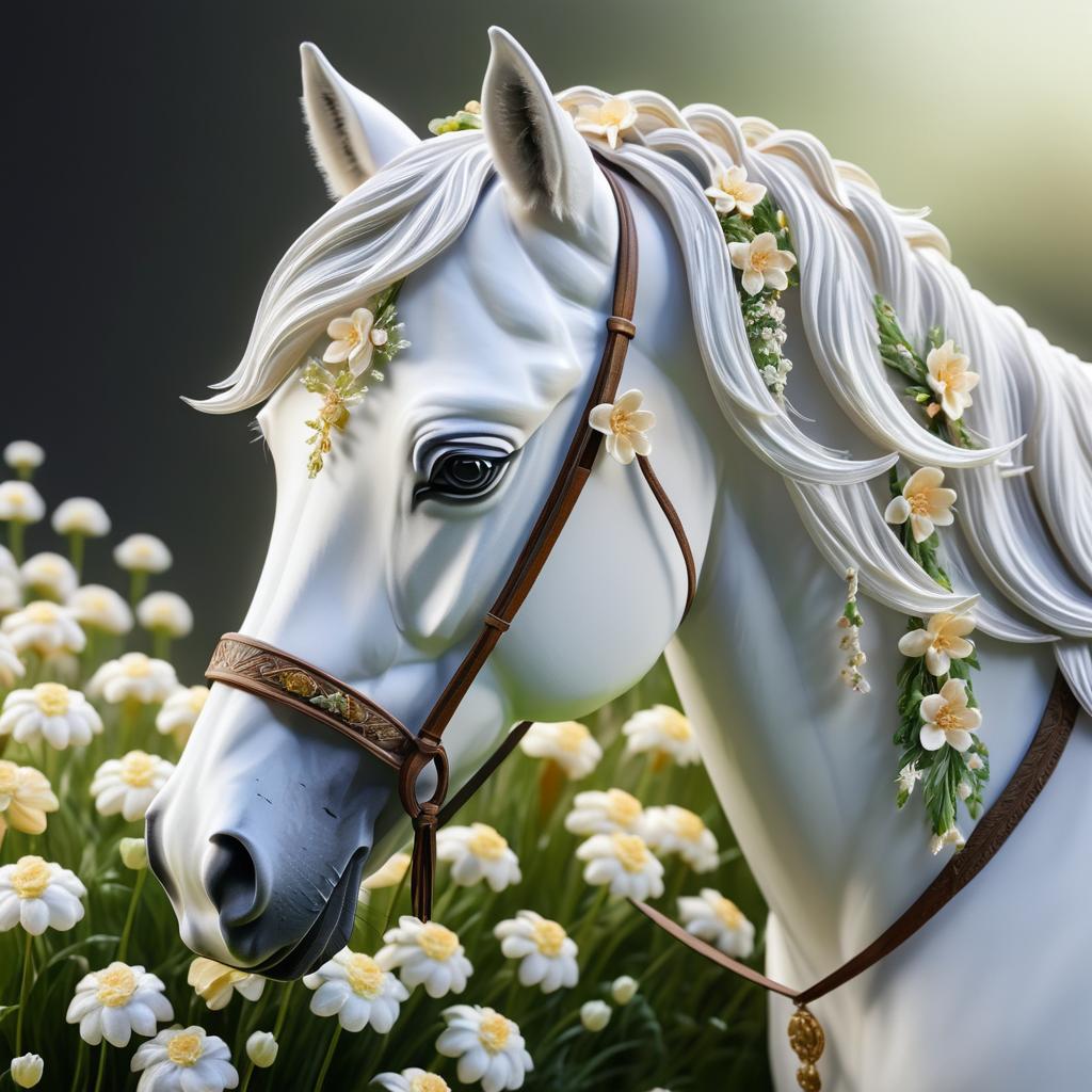 Serene Horse with Detailed Flowers