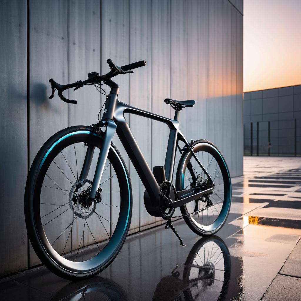 Futuristic Bicycle Against Urban Steel Wall