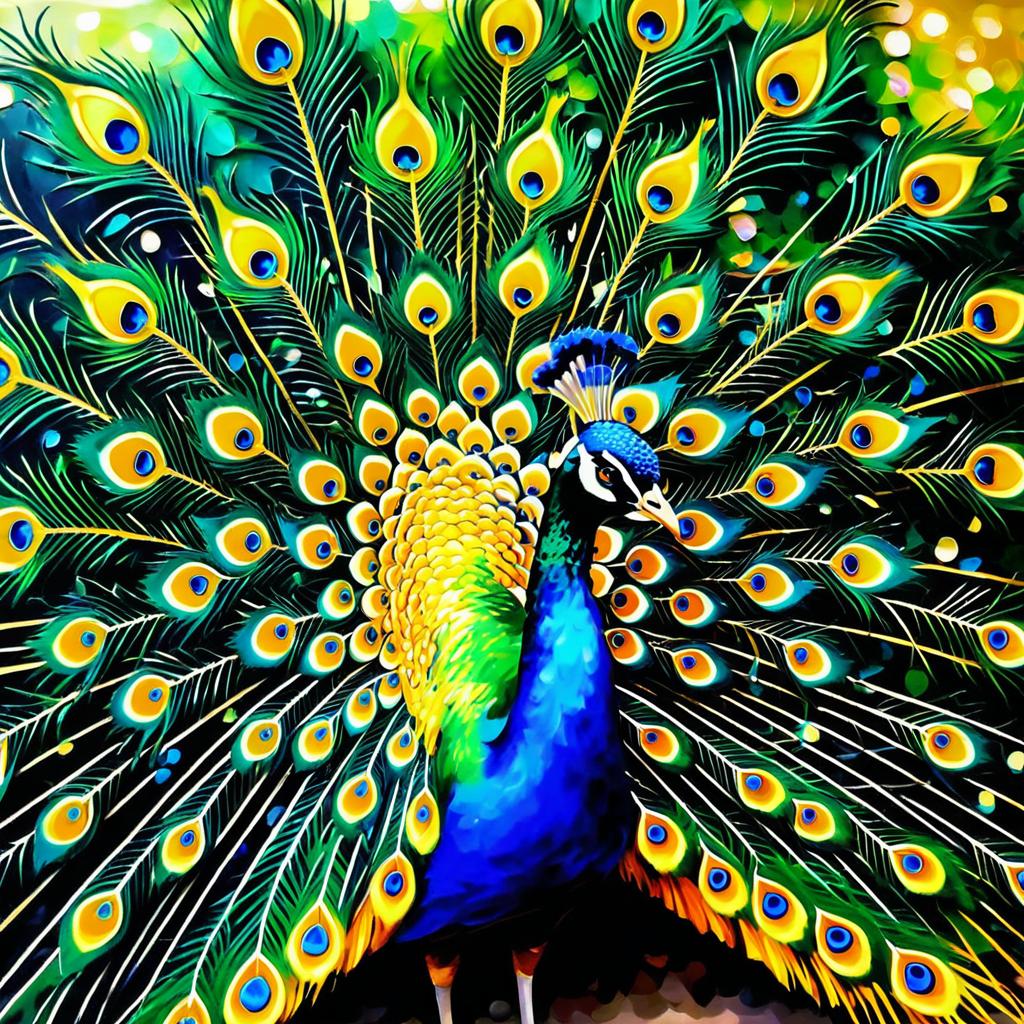 Elegant Five-Star Peacock Oil Painting