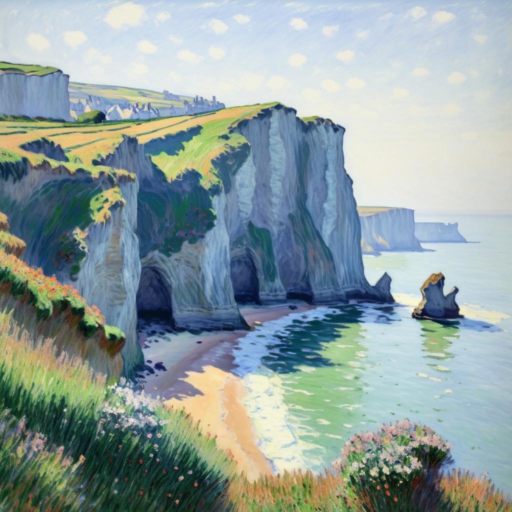 Serene Coastal Cliffs in Monet Style