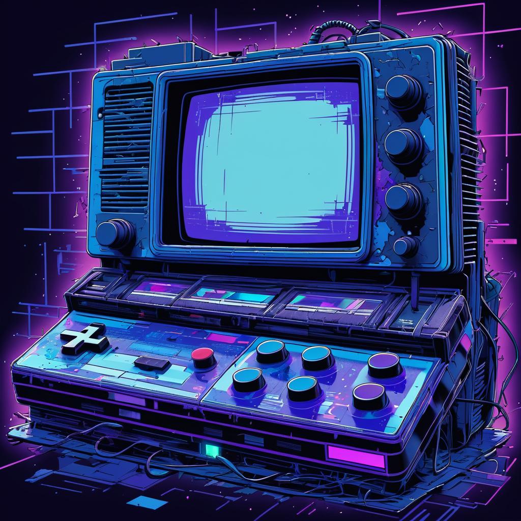 Retro Game Console in Grungy Style