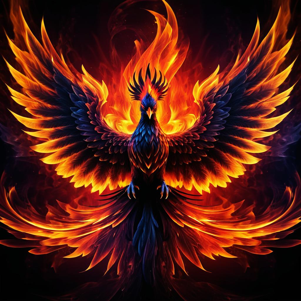 Phoenix Rising in Fiery Abstract Scene