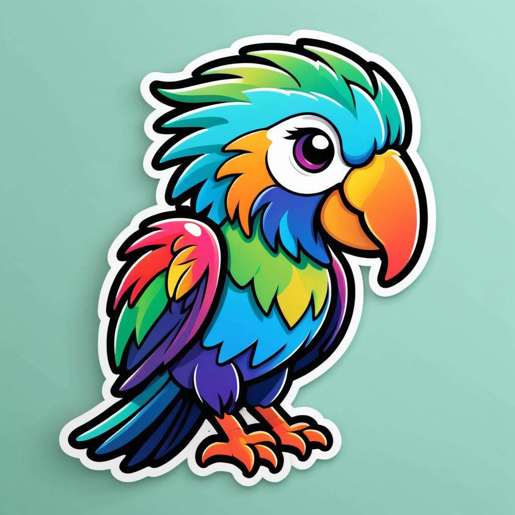 Vibrant Cartoon Parrot Die-Cut Sticker