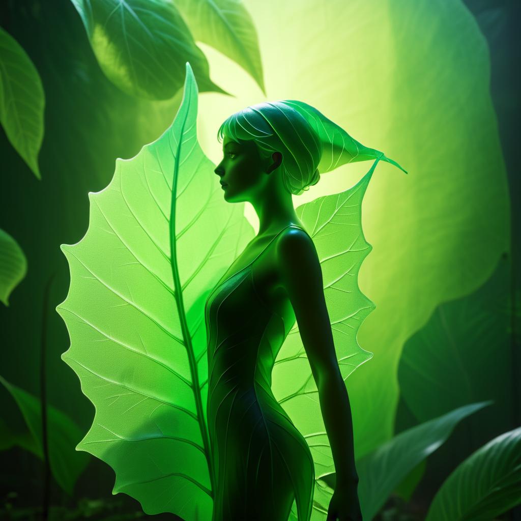 Whimsical Elf Behind Translucent Leaf