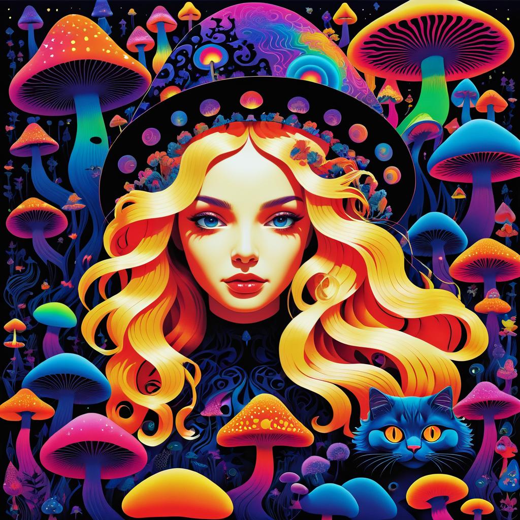 Psychedelic Art featuring Girl and Cat