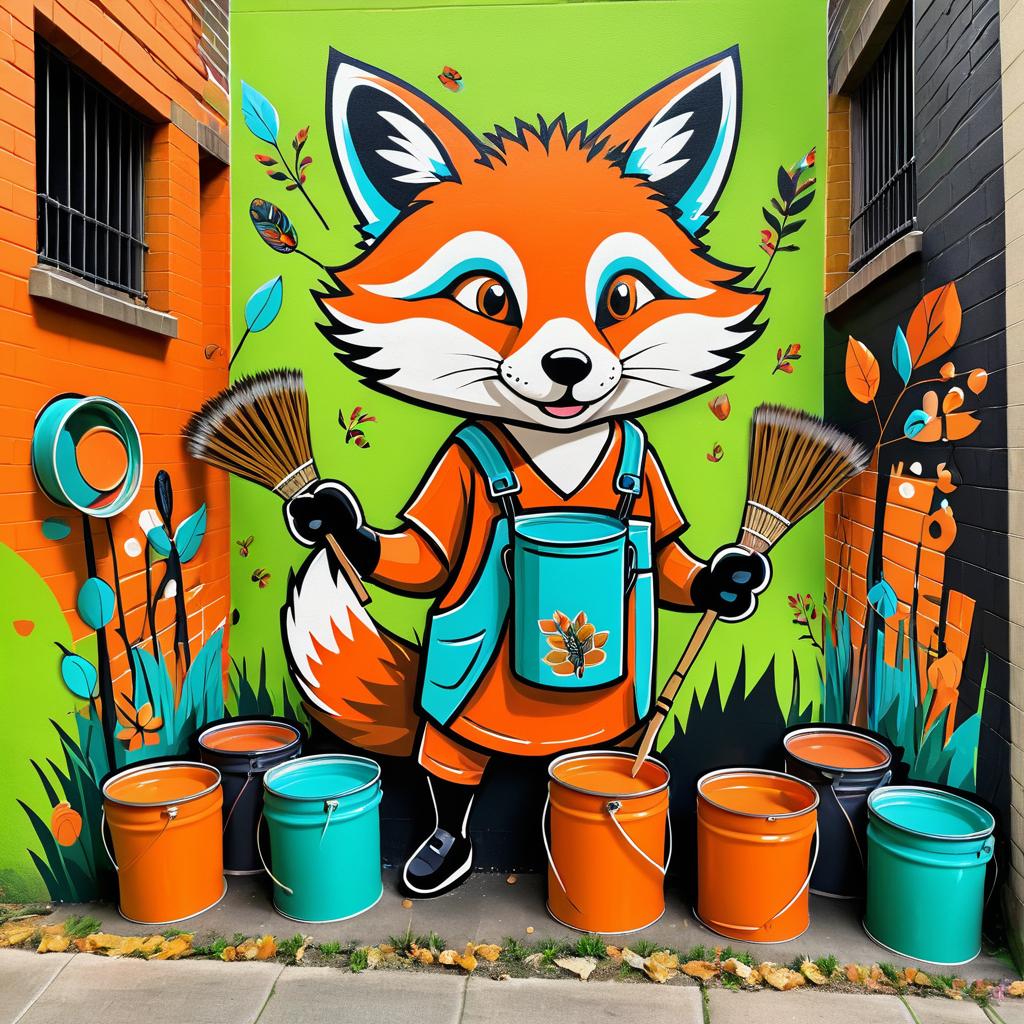 Whimsical Fox Mural with Raccoons