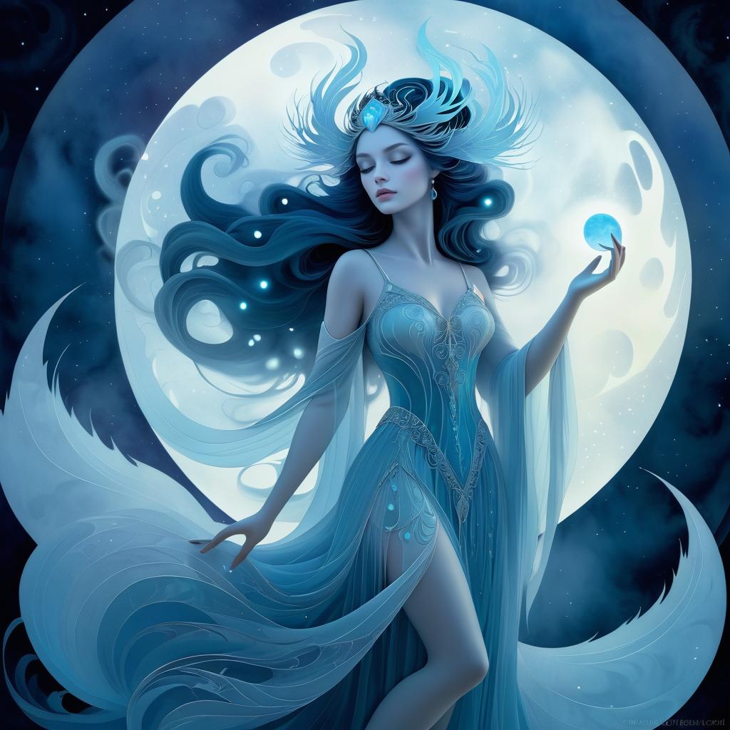 Enchanted Moon Goddess in Ethereal Fog