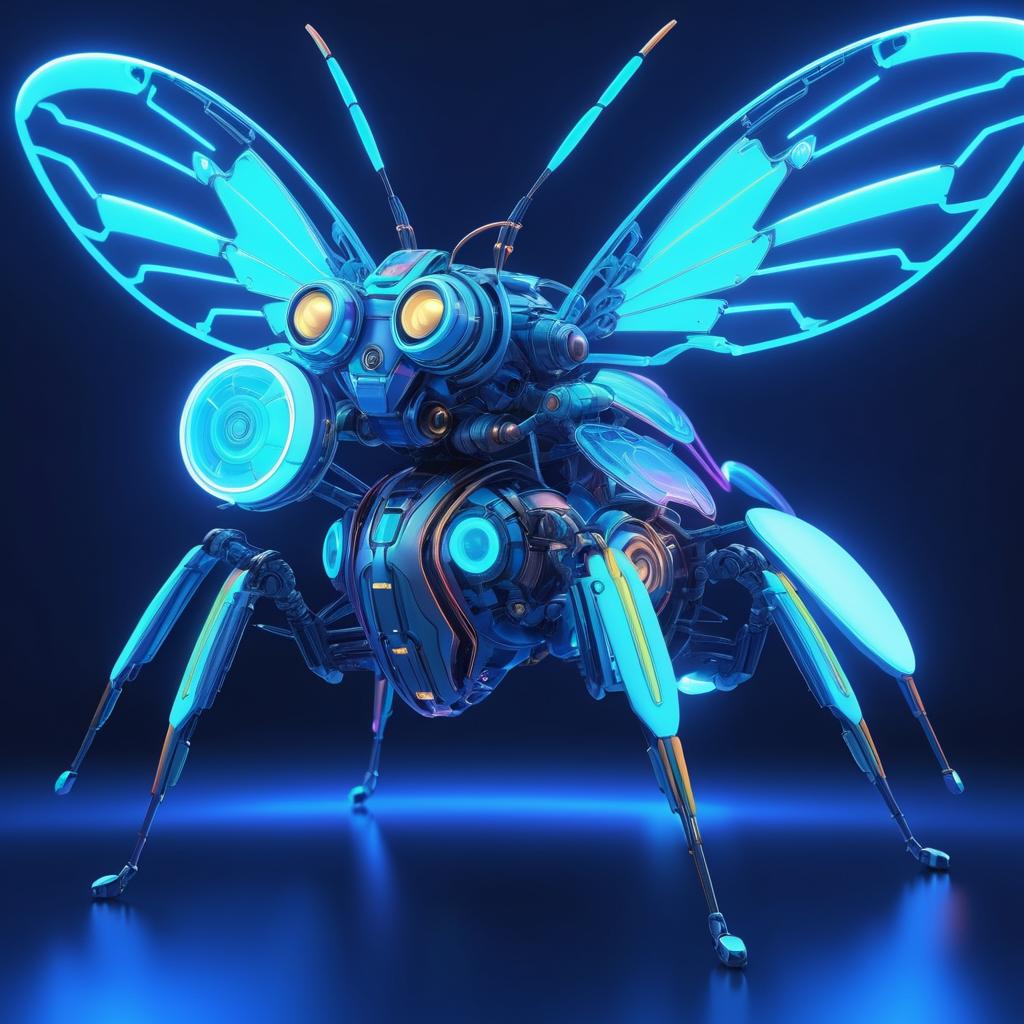 Neon-Inspired Insectoid Robot Render