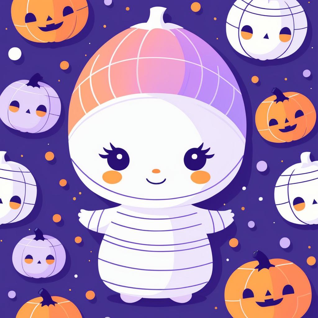 Adorable Kawaii Mummy with Pumpkins