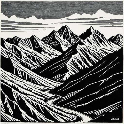 Linocut Mountain Range Inspired by Ansel Adams