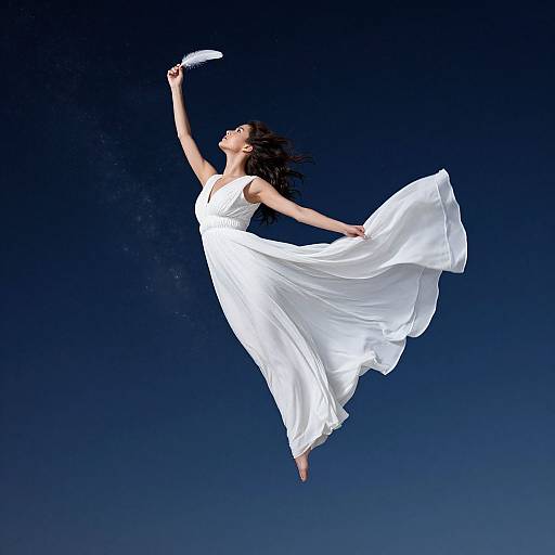 Woman Soaring Through Starlit Sky