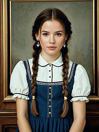 Young Woman in Matilda Costume with Twin Braids