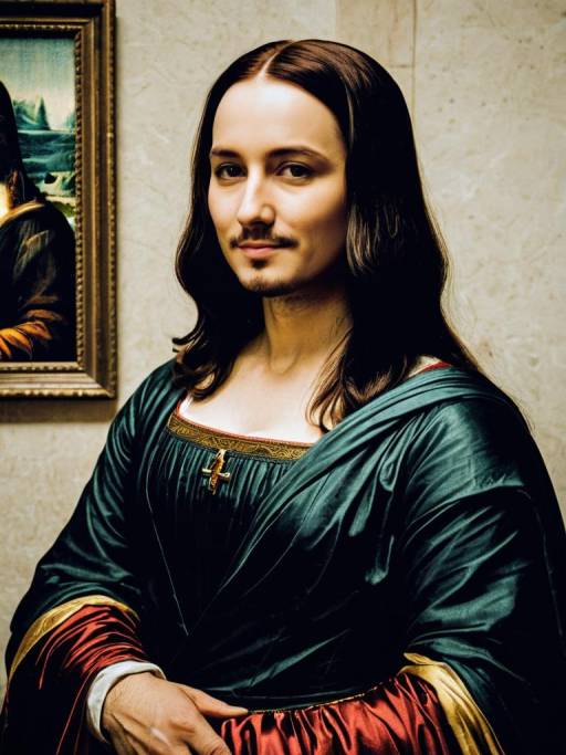 Man Wearing Mona Lisa Costume