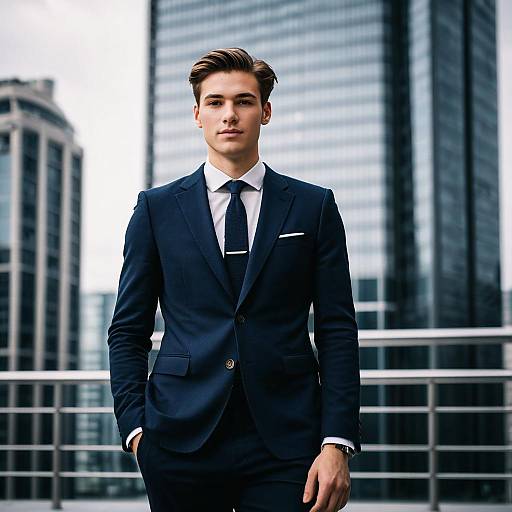 Confident Young Man in Navy Suit