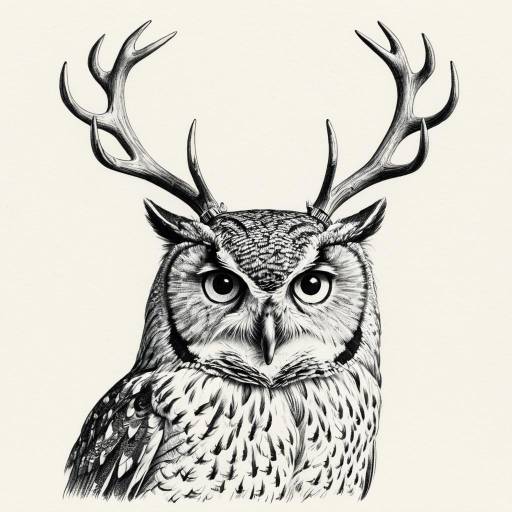 Playful Owl with Deer Antlers Sketch Playful Owl with Deer Antlers Sketch