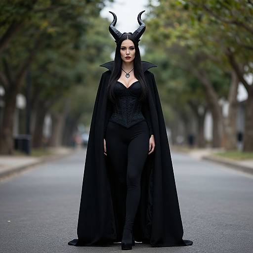 Woman in Horned Black Costume