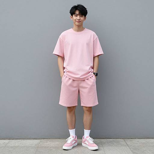 Realistic Asian Male in Pink Outfit
