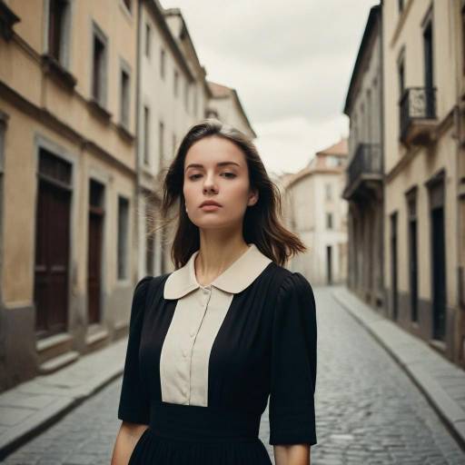 Serene Young Woman on Narrow City Street
