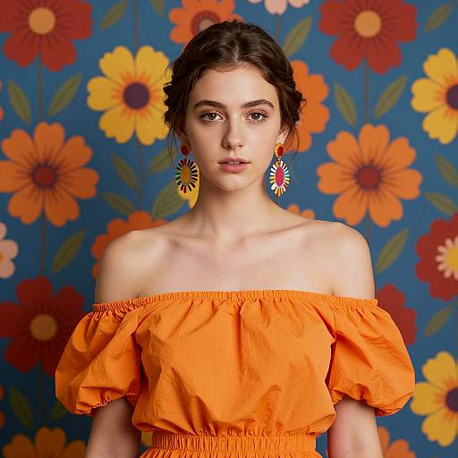 Elegant Young Woman in Floral Setting