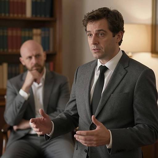 Dramatic Encounter in Dimly Lit Room