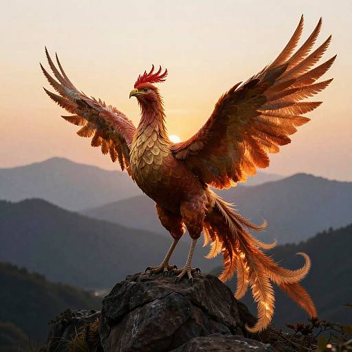 Mystical Phoenix in Twilight Mountains