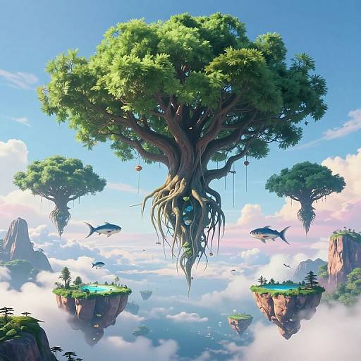 Surreal Floating Inverted Trees Landscape