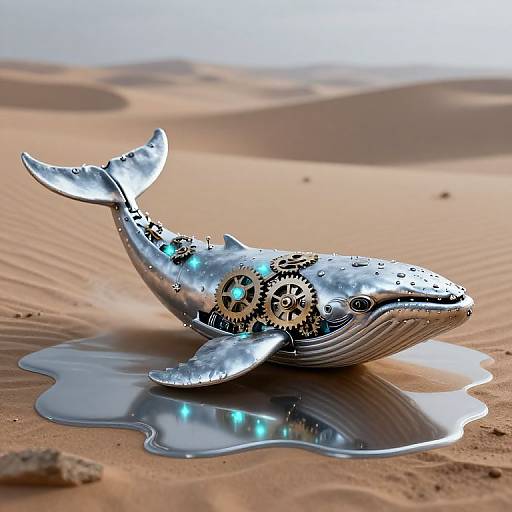 Clockwork Whale Above Liquid Mercury