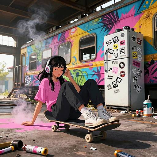 Nonchalant Skater Girl in Urban Chill