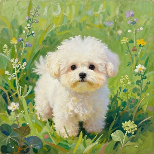 Cute Dog Among Lush Green Herbs
