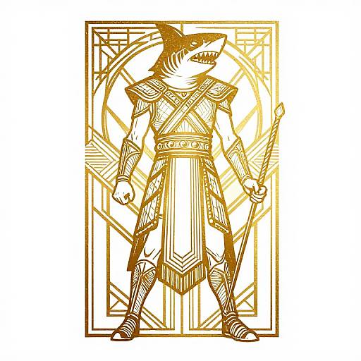 Art Deco Shark-Headed Warrior