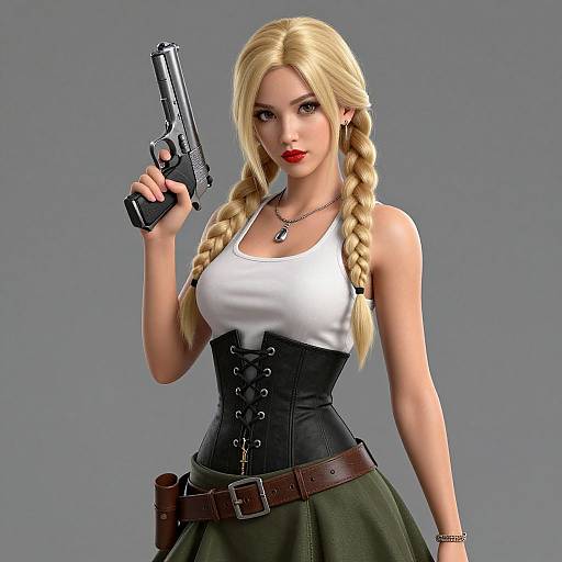 Confident Blonde Woman with Handgun