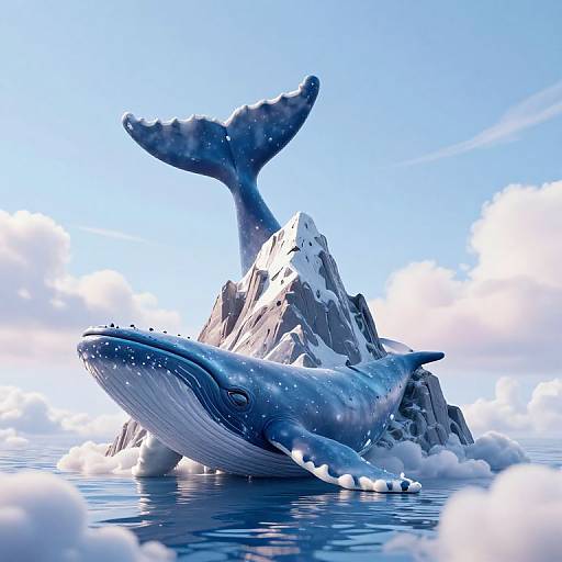 Surreal 3D Blue Whale Mountain