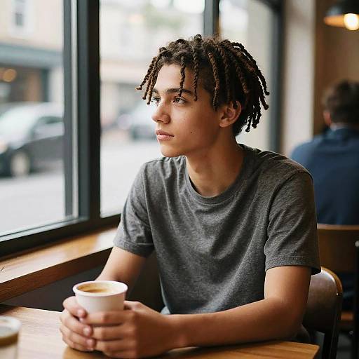 Teenage Boy with Dreads in Coffee Shop