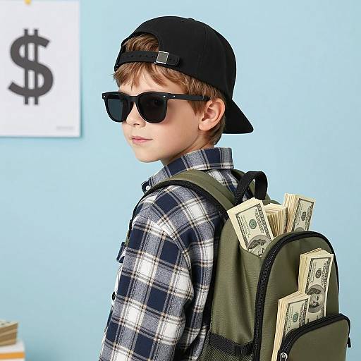 Boy with Backpack Full of Money